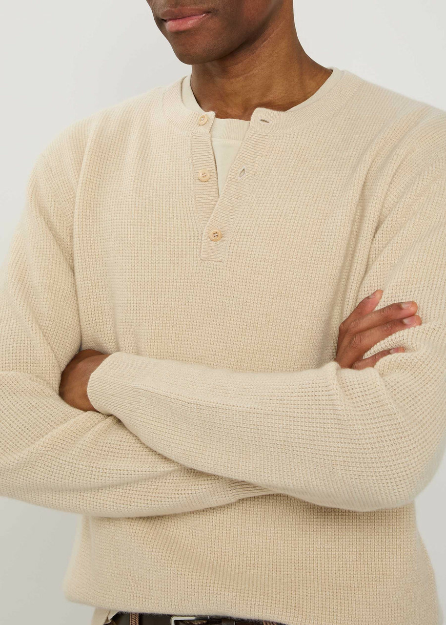 The Elder Statesman Waffle Cashmere-knit Henley Jumper Natural