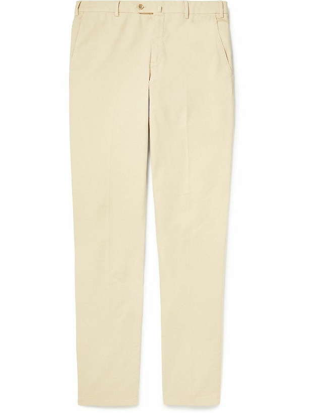 Photo: Loro Piana - Pantaflat Slim-Fit Pleated Stretch-Cotton Trousers - Neutrals