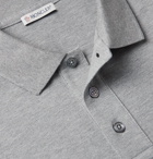 MONCLER - Slim-Fit Logo-Embroidered Melangé Cotton-Piqué Polo Shirt - Gray