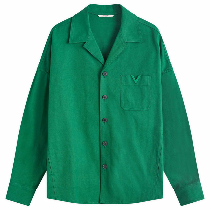 Photo: Valentino Men's V Detail Long Sleeve Open Collar Shirt in Basil Green