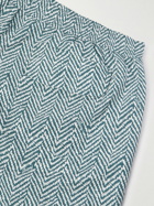 Brioni - Straight-Leg Mid-Length Logo-Embroidered Printed Swim Shorts - Blue