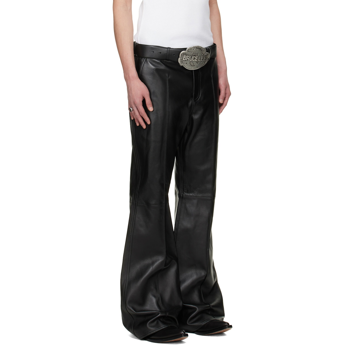 LU'U DAN BRUCE LEE x LỰU ĐẠN Black LỰU Bells Bell Bottom Leather Pants