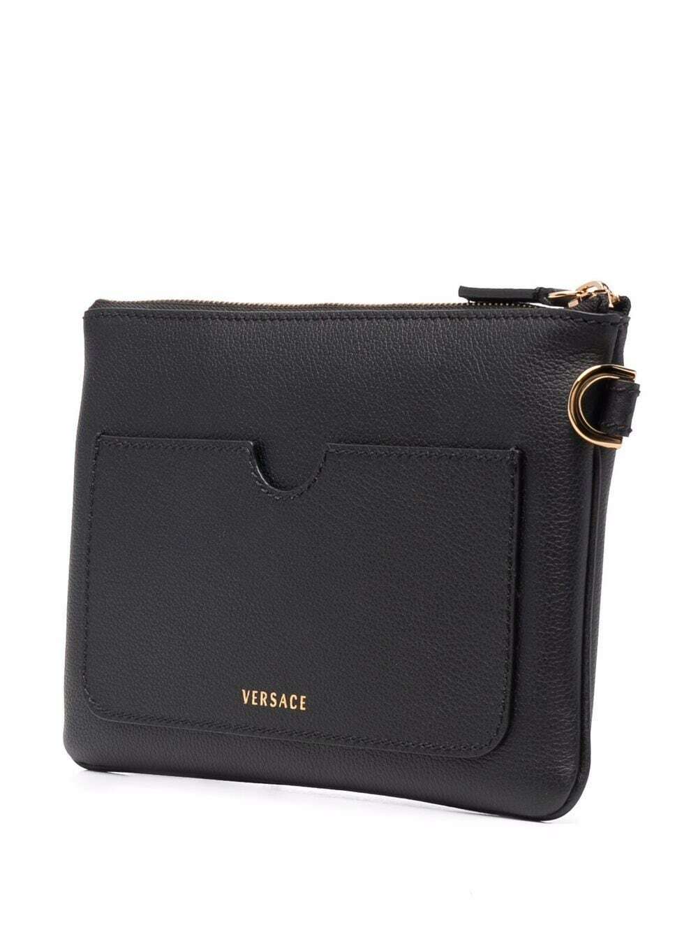 Versace★素敵！Medusa Head Leather Wristlet Clutch Bag Versace Medusa Zip Pouch Wristlet Black Grained Calfskin
