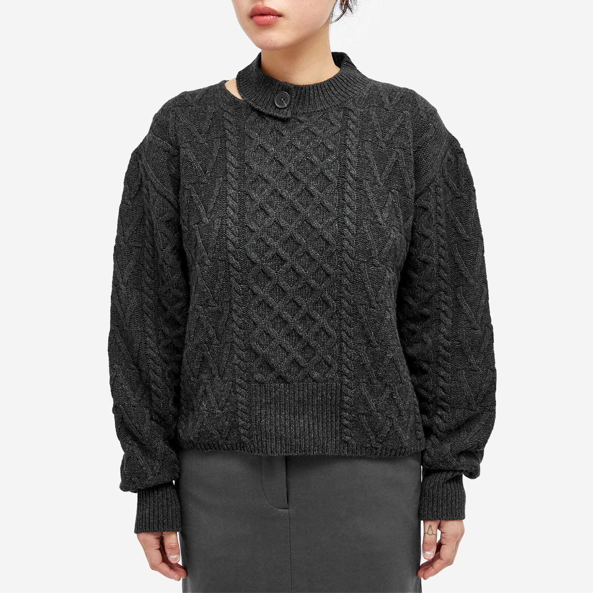 Wood Wood Women's Tania Aran Knit Jumper in Dark Grey