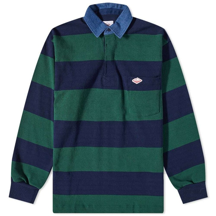 Photo: Battenwear Men's Pocket Rugby Shirt in Green/Navy Stripe
