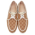 Gucci Brown and White Canvas GG Boat Shoes