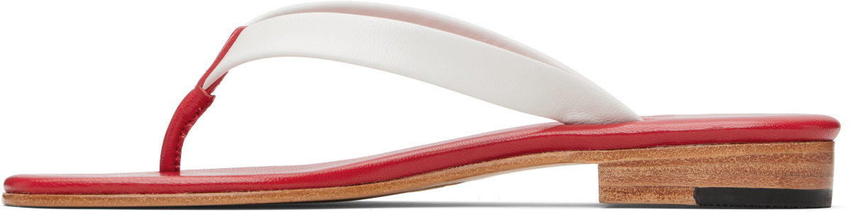 Martiniano White & Red Leather Flip-Flops