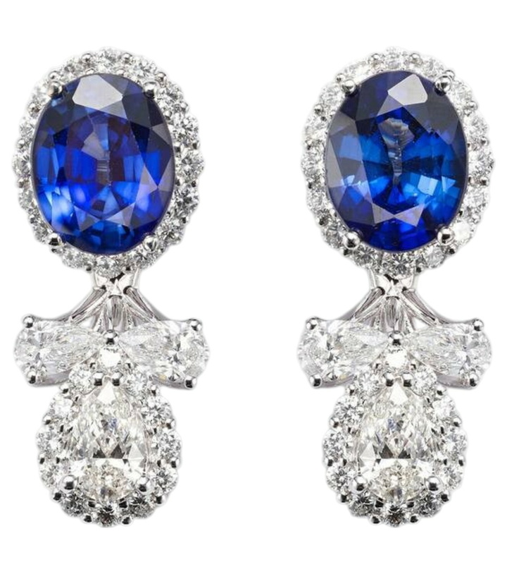 Photo: Yeprem Reign Supreme 18kt white gold drop earrings with diamonds and sapphire
