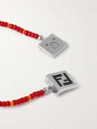 FENDI - Logo-Detailed Ceramic and Palladium-Plated Beaded Bracelet - Red