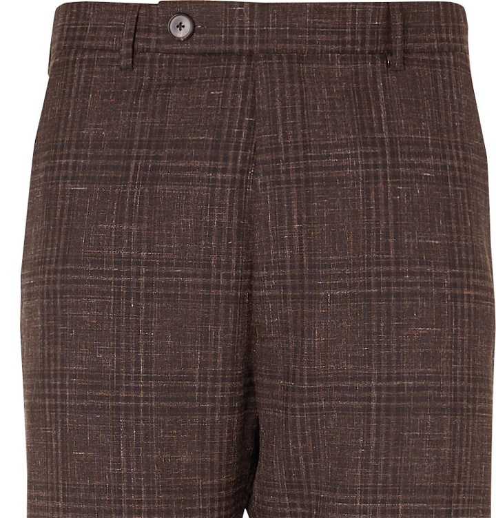 Photo: Martine Rose - Prince of Wales Checked Virgin Wool and Linen-Blend Suit Trousers - Brown