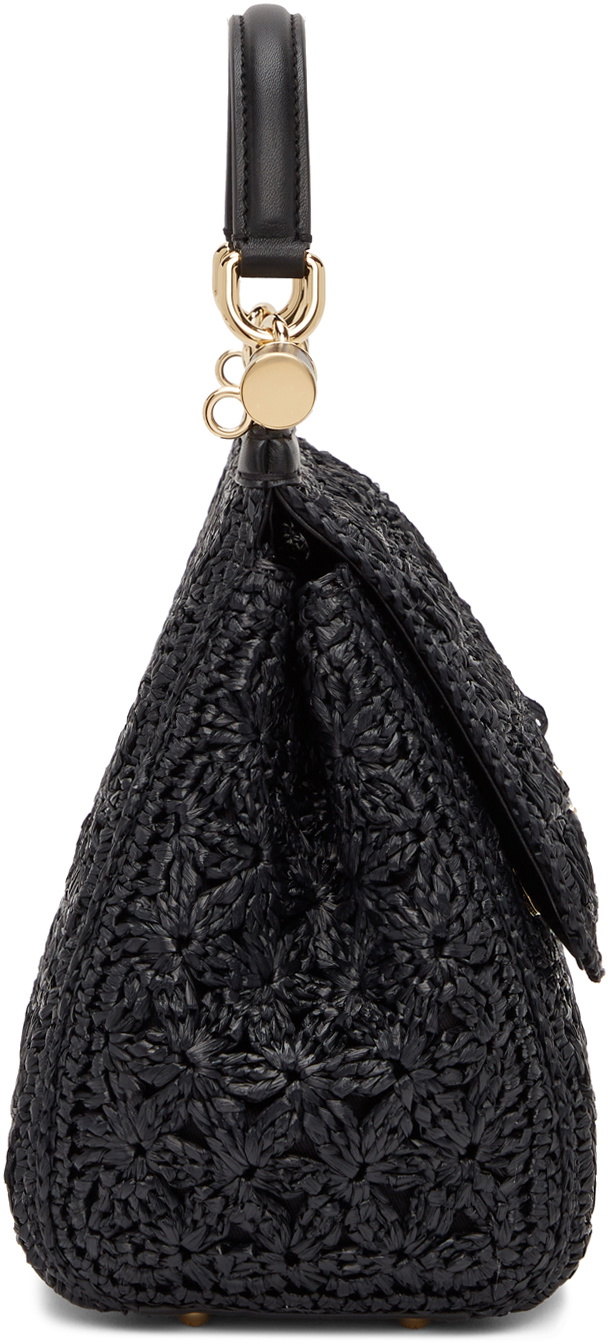 Sicily Leather Trimmed Crochet Tote Bag in Beige - Dolce Gabbana