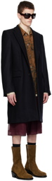 Dries Van Noten Navy Peaked Lapel Coat