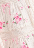 Loveshackfancy Viro Ribbed Floral and Bow-embroidered Cotton Mini Skirt Pink And White