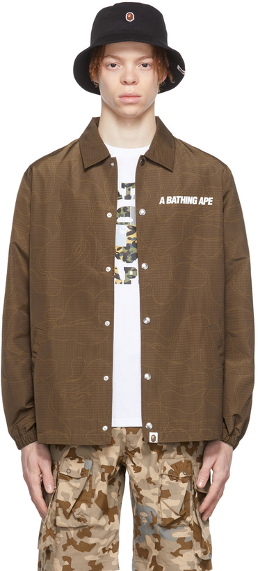 Photo: BAPE Brown Camo Text Code Coach Jacket