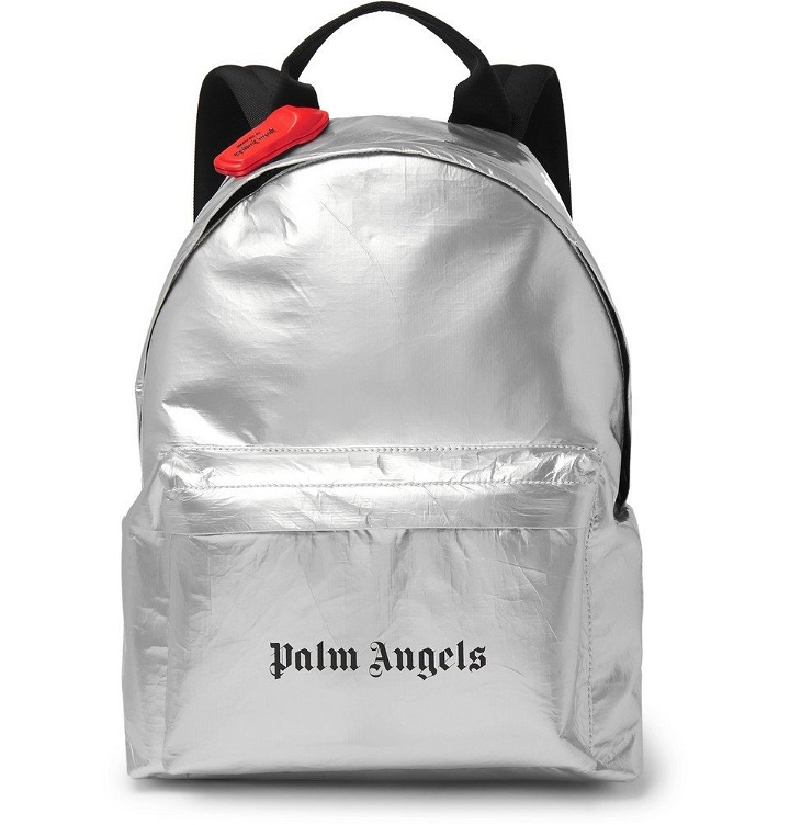 Photo: Palm Angels - Logo-Print Coated-Canvas Backpack - Silver