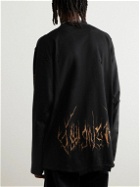 Balenciaga - Oversized Distressed Logo-Print Stretch-Cotton Jersey T-Shirt - Black