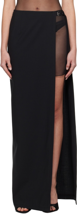 Photo: Nensi Dojaka Black High Split & OOO Buckle Maxi Skirt