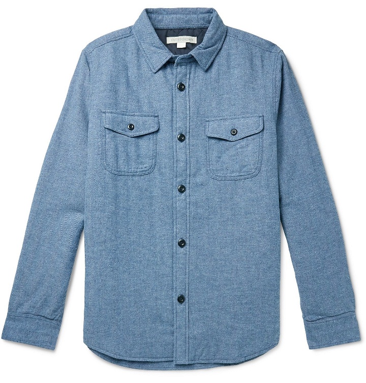 Photo: Outerknown - Transitional Herringbone Organic Cotton-Flannel Padded Overshirt - Blue
