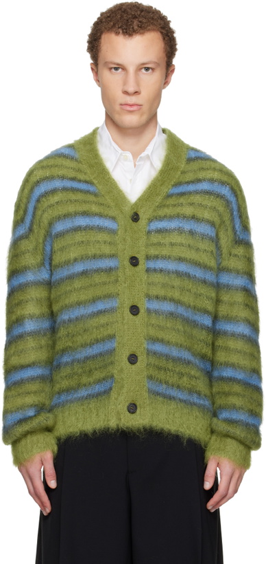 Photo: Marni Green & Blue Fuzzy Wuzzy Stripe V-Neck Cardigan