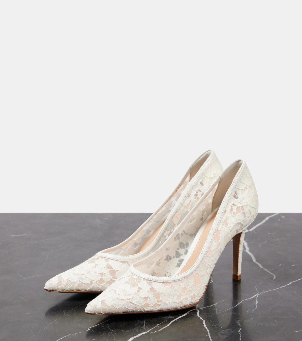 Gianvito Rossi Lyon 85 leather-trimmed lace pumps