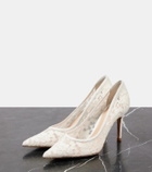 Gianvito Rossi Lyon 85 leather-trimmed lace pumps