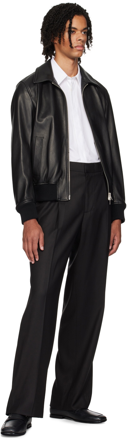 Lardini Black Zip Leather Bomber Jacket