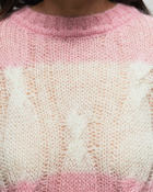 Ganni Mohair Striped Cable O Neck Pink - Womens - Pullovers