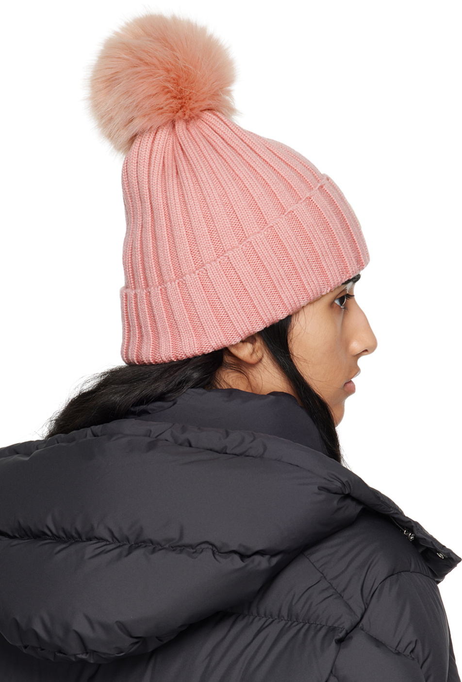 Moncler Pink Knit Beanie with Pom-Pom Moncler - Ribbed pom-pom beanie Pink - The Corner main image 4