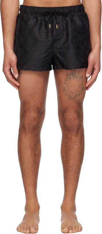Photo: Versace Underwear Black Barocco Jacquard Swim Shorts
