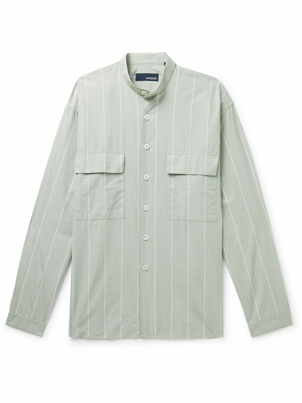 Photo: Lardini - Grandad-Collar Striped Cotton-Poplin Shirt - Green