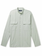 Lardini - Grandad-Collar Striped Cotton-Poplin Shirt - Green