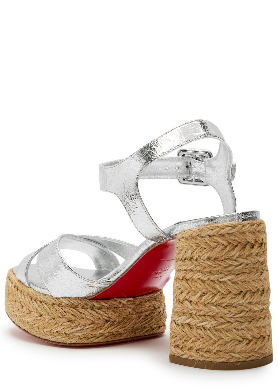 Christian Louboutin Calakala 85 Metallic Leather Espadrille Sandals Silver