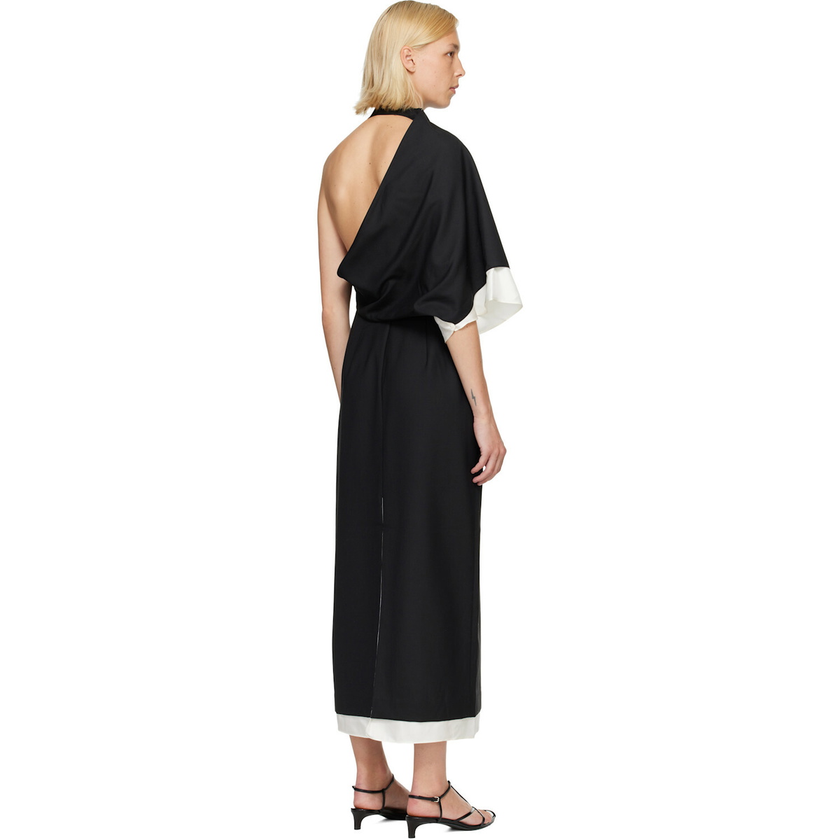 Róhe Black & White Draped Open Back Midi Dress
