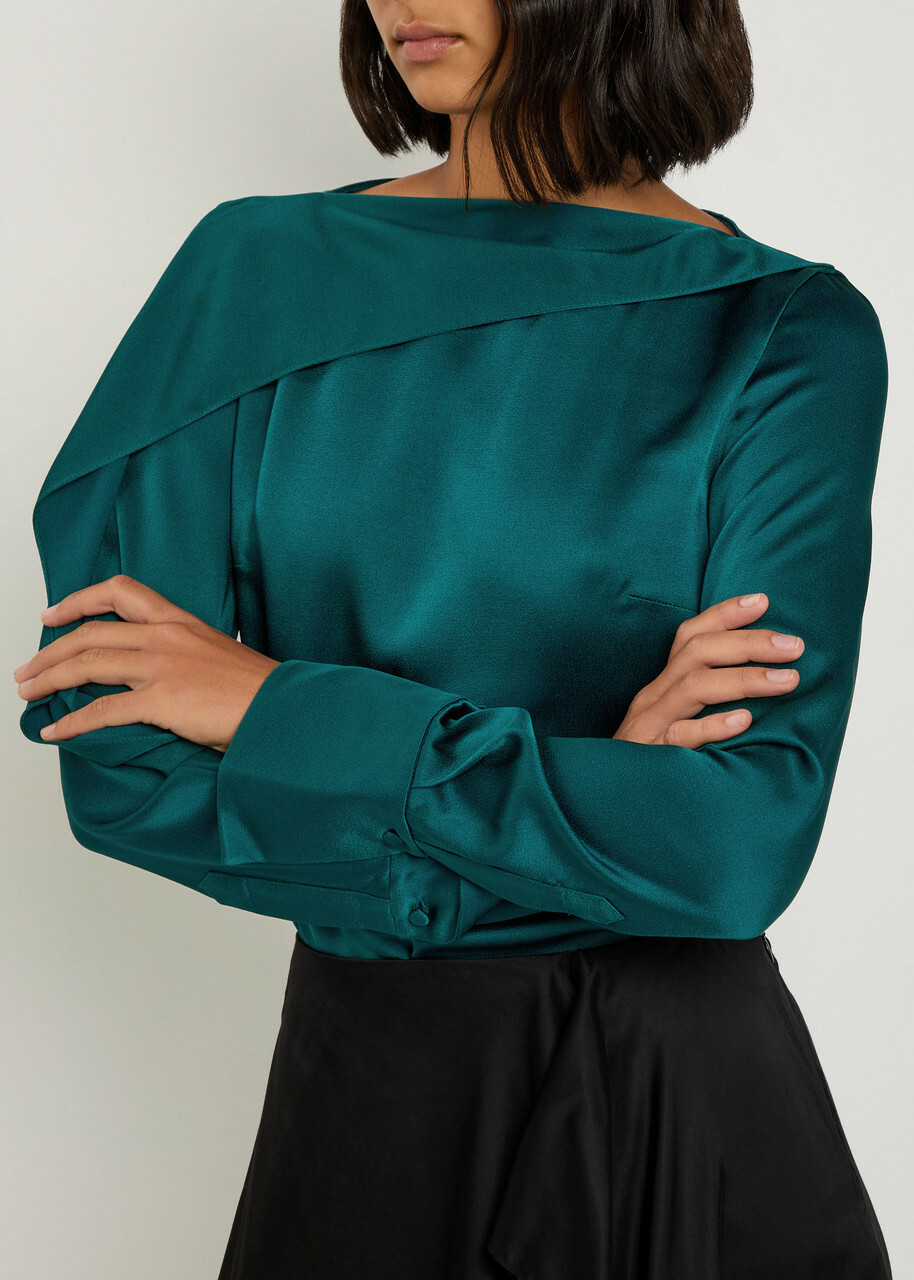 Erdem Draped Crepe de Chine top Green Dark