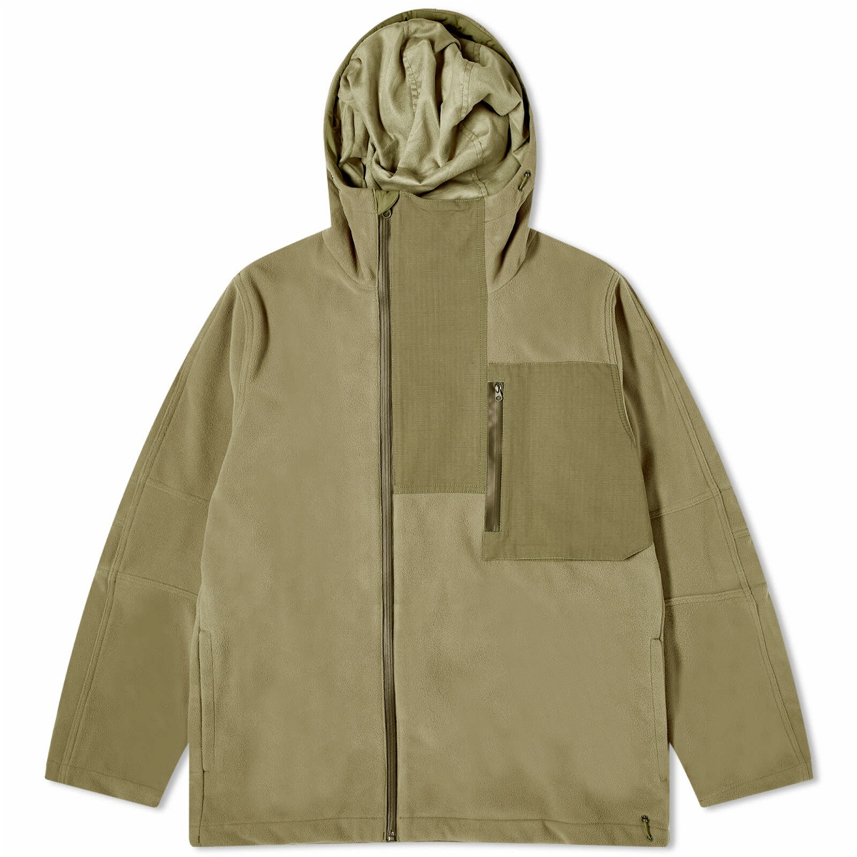 Photo: Maharishi Men's Asym Zipped Hooded Fleece Jacket in Olive