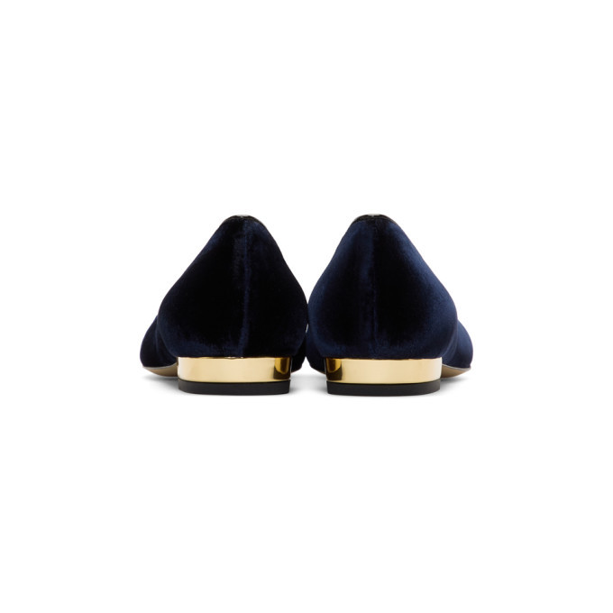 Charlotte Olympia Navy Velvet Kitty Flats