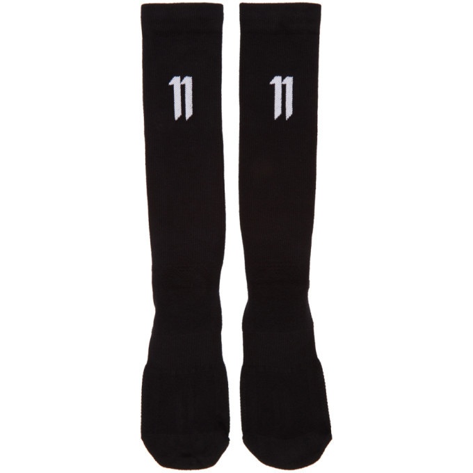 Photo: 11 by Boris Bidjan Saberi Three-Pack Black Ribbed Small Logo Socks