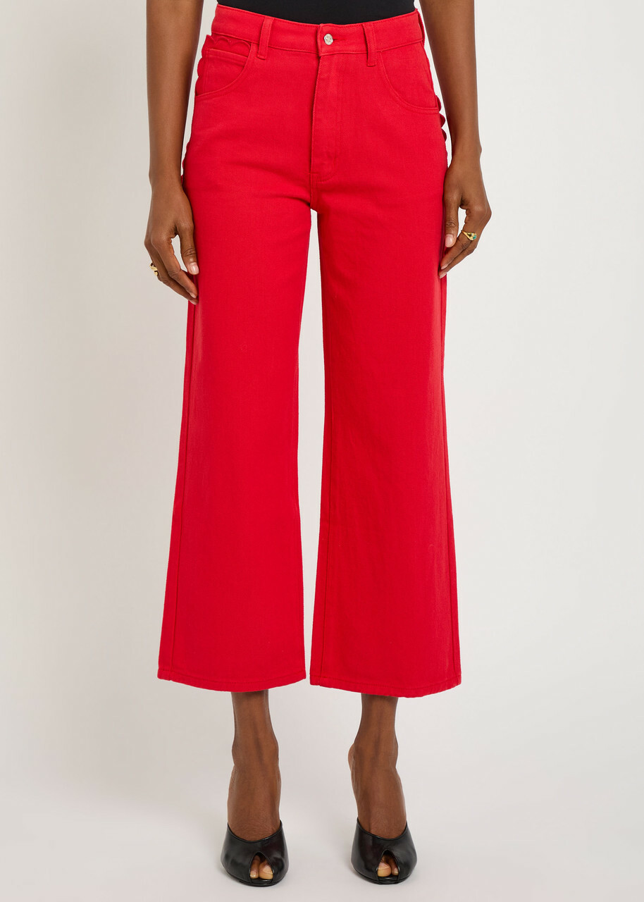 Never Fully Dressed Scallop Cropped Wide-leg Jeans Red