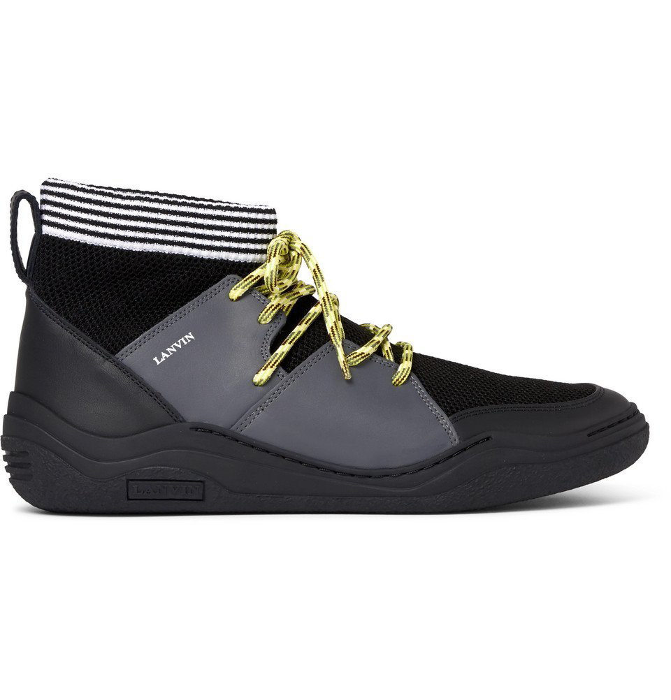 Lanvin Stretch-Knit Leather High-Top Sneakers - Men -