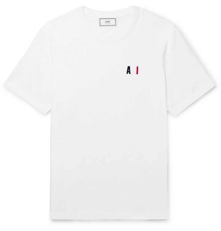 Photo: AMI - Logo-Embroidered Cotton-Jersey T-shirt - White
