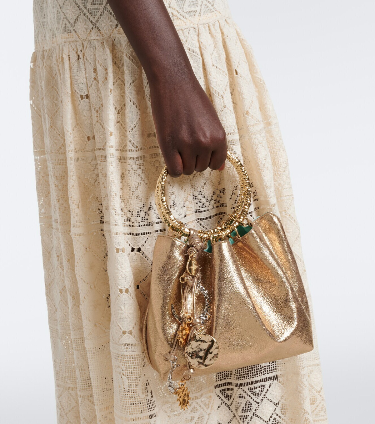 Aquazzura Night Stars Mini leather bucket bag
