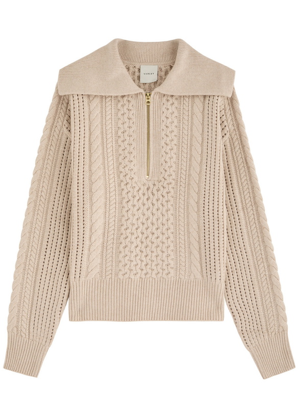 Photo: Varley Camello Half-zip Cable-knit Jumper Cream