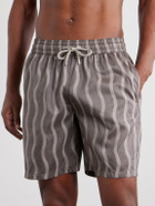 Frescobol Carioca - Rio Linen Blend Cabana Wave -Print Swim Short - Brown