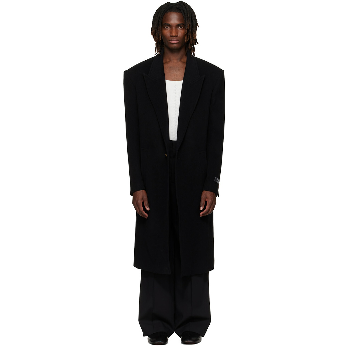 BALMAIN Black Oversized Wool & Cashmere Coat