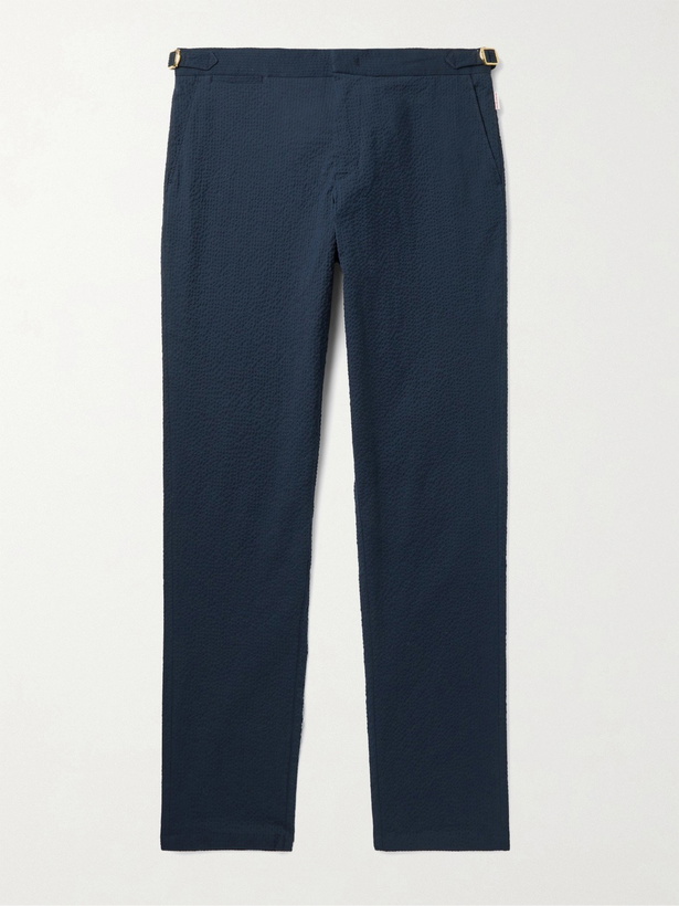 Photo: ORLEBAR BROWN - Giffon Slim-Fit Stretch-Cotton Seersucker Trousers - Blue