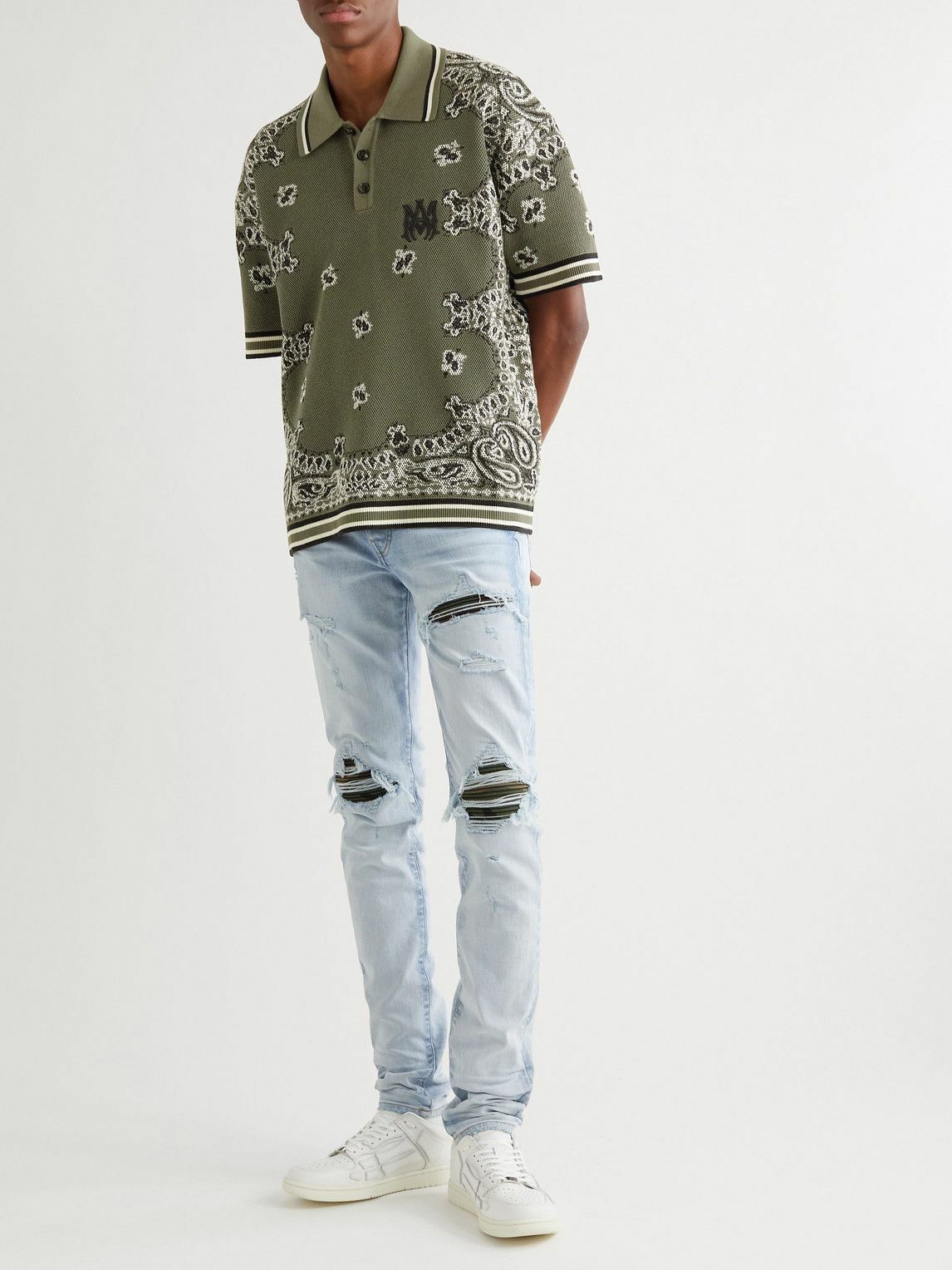 Cotton And Cashmere Polo Shirt in Green - Amiri