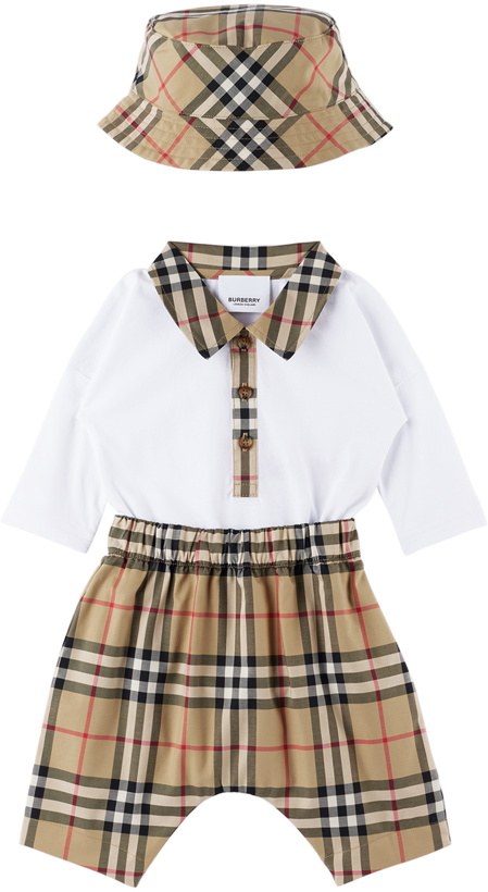 Photo: Burberry Baby Beige & White Check Three-Piece Set