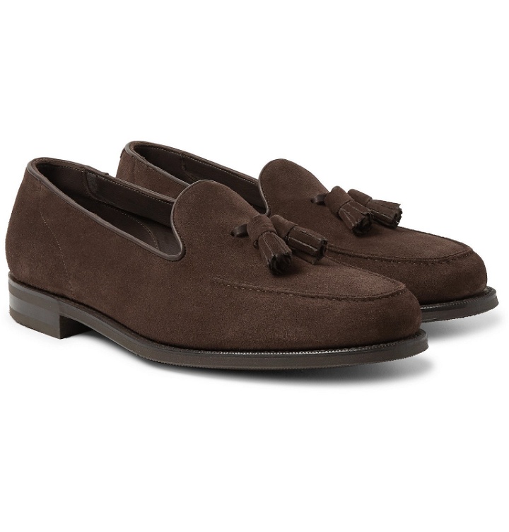 Photo: Edward Green - Cromer Leather-Trimmed Suede Tassled Loafers - Brown