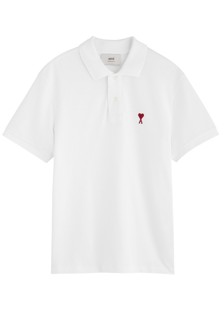 Tシャツ・カットソー AMI Men's Small Heart Logo Polo T-Shirt White AMI Paris Men's Small A Heart Polo Shirt in White AMI