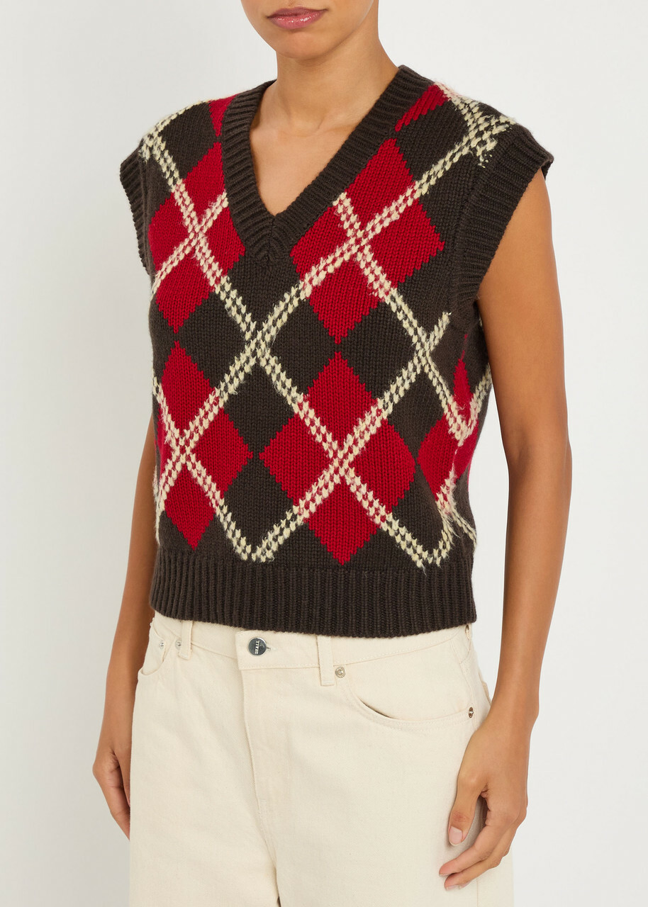 Guest In Residence Argyle Checked Wool and Cashmere-blend Vest Stripe